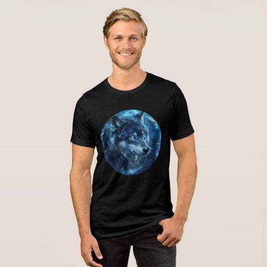 Celestial Blue-Eyed Wolf Wall Art Tri-Blend Shirt (Vorderseite voll)