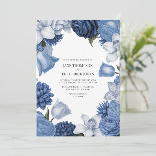 Celestial Blue, Frosted Indigo & Silver Pebble Einladung (Stehend Vorderseite)