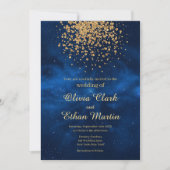 Celestial Blue Galaxy Gold Confetti Wedding Einladung (Vorderseite)