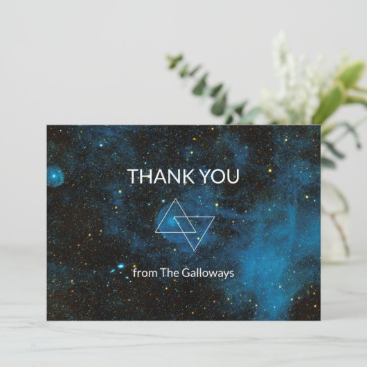 Celestial Blue Galaxy Minimalistisch Chic Cool Dankeskarte (Stehend Vorderseite)