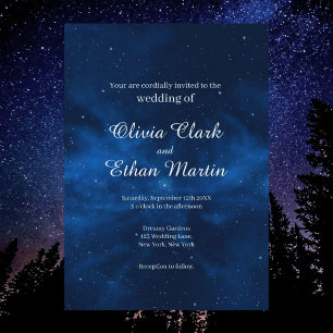 Celestial Blue Galaxy Night Sky Thema Hochzeit Einladung