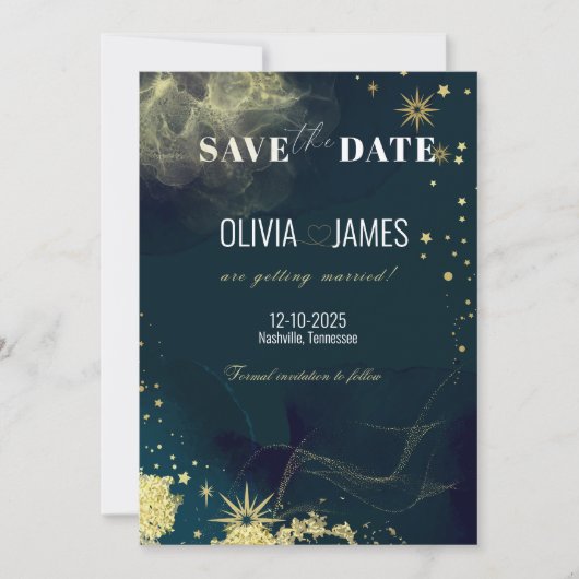 Celestial Blue Galaxy Save the Date Wedding Card Einladung (Vorderseite)