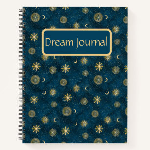 Celestial Blue & Gold Crescent Moon Dream Journal Notizblock