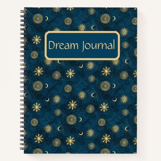Celestial Blue & Gold Crescent Moon Dream Journal Notizblock (Vorderseite)