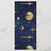 Celestial Blue Gold Crescent Moon Phases Wedding Menükarte (Rückseite)