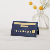Celestial Blue Gold Crescent Moon Phases Wedding Platzkarte (Vorderseite)