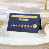 Celestial Blue Gold Crescent Moon Phases Wedding Platzkarte