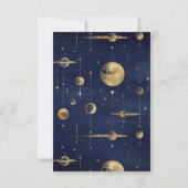 Celestial Blue Gold Crescent Moon Phases Wedding RSVP Karte (Rückseite)