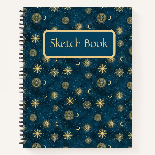 Celestial Blue & Gold Crescent Moon Sketch Buch (Vorderseite)