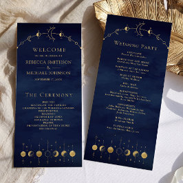 Celestial Blue Gold Crescent Moon Wedding Program