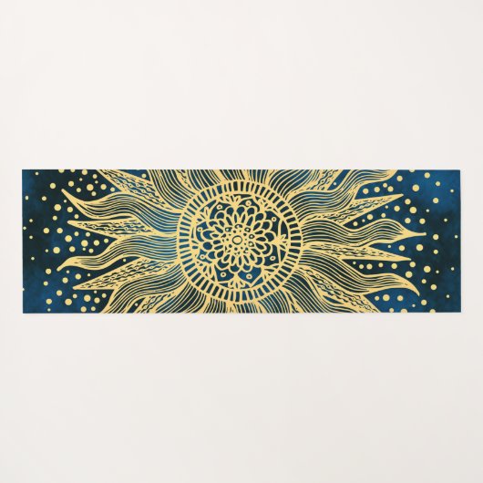 Celestial Blue Gold Mandala Sun Yogamatte (Rückseite (Horizontal))