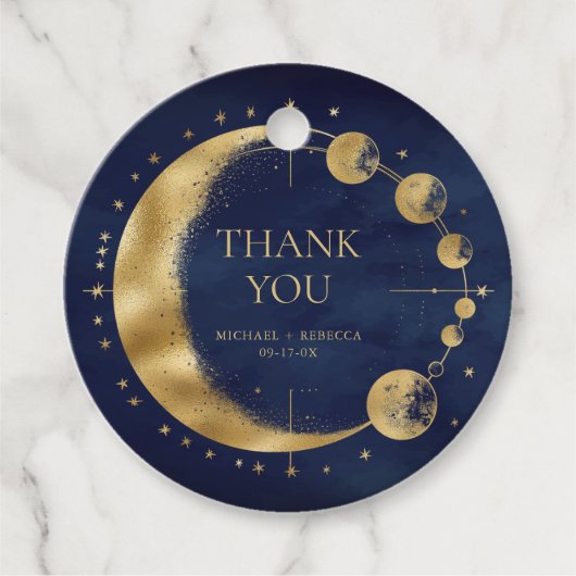 Celestial Blue Gold Moon Phases Wedding Vielen Dan Geschenkanhänger (Vorderseite)