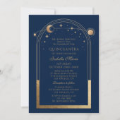 Celestial Blue Gold QR Code Quinceañera Einladung (Vorderseite)