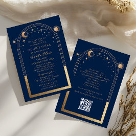 Celestial Blue Gold QR Code Quinceañera Einladung