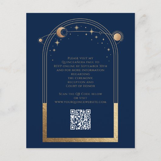 Celestial Blue Gold QR Code Quinceañera Flyer (Hinten)