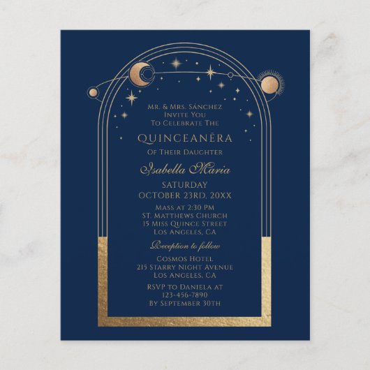 Celestial Blue Gold QR Code Quinceañera Flyer (Vorne)