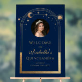 Celestial Blue Gold Quinceñera Geburtstag Willkomm Acrylschild (Neutral)