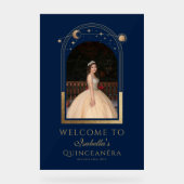 Celestial Blue Gold Quinceñera Geburtstag Willkomm Acrylschild (Vorderseite)
