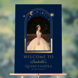 Celestial Blue Gold Quinceñera Geburtstag Willkomm Acrylschild