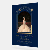 Celestial Blue Gold Quinceñera Geburtstag Willkomm Acrylschild (Winkel)