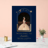 Celestial Blue Gold Quinceñera Geburtstag Willkomm Acrylschild (Hochzeit)