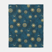 Celestial Blue & Gold Starry Night Crescent Moon Fleecedecke (Vorderseite)