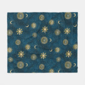 Celestial Blue & Gold Starry Night Crescent Moon Fleecedecke (Vorderseite (Horizontal))