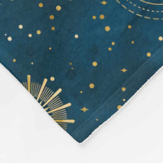 Celestial Blue & Gold Starry Night Crescent Moon Fleecedecke (Ecke)