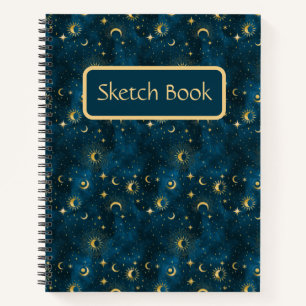 Celestial Blue & Gold Starry Night Sketch Book Notizblock