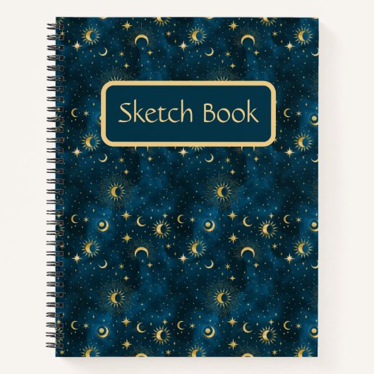 Celestial Blue & Gold Starry Night Sketch Book Notizblock (Vorderseite)