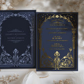 Celestial Blue Gold Storybook Viktorianisch Weddin Folieneinladung