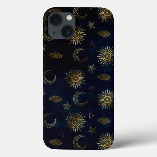 Celestial Blue Gold Sun Moon Stars Case-Mate iPhone Hülle (Rückseite)