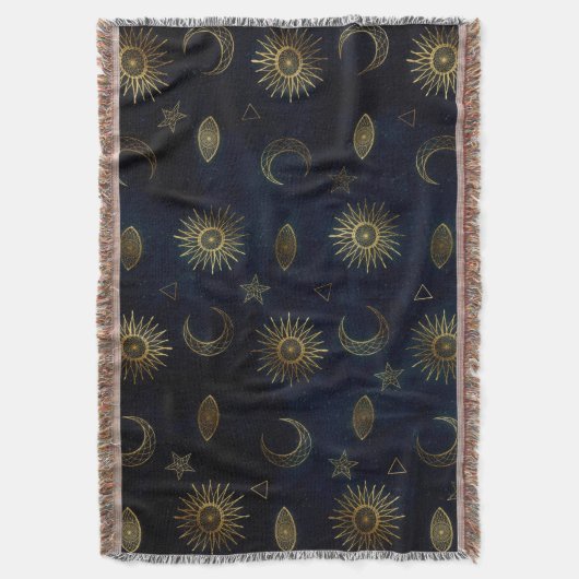 Celestial Blue Gold Sun Moon Stars Decke (Vorderseite Vertikal)