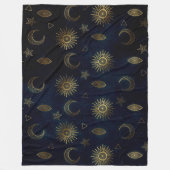 Celestial Blue Gold Sun Moon Stars Fleecedecke (Vorderseite)