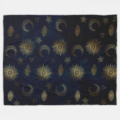 Celestial Blue Gold Sun Moon Stars Fleecedecke (Vorderseite (Horizontal))