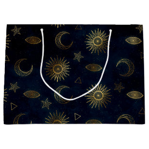 Celestial Blue Gold Sun Moon Stars Große Geschenktüte