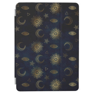 Celestial Blue Gold Sun Moon Stars iPad Air Hülle