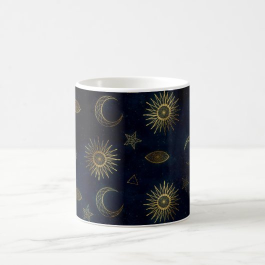 Celestial Blue Gold Sun Moon Stars Kaffeetasse (Mittel)