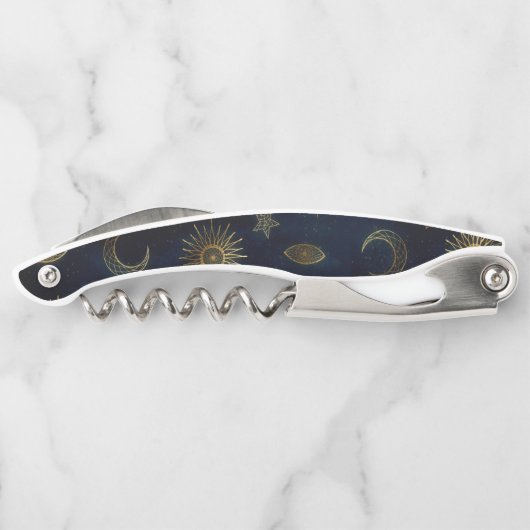 Celestial Blue Gold Sun Moon Stars Kellnermesser (Rückseite)