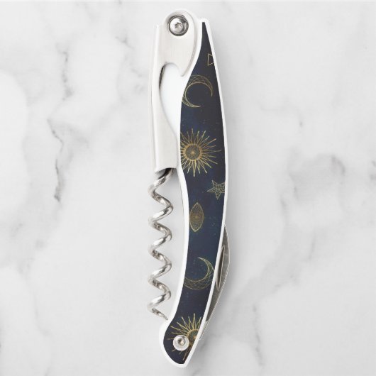 Celestial Blue Gold Sun Moon Stars Kellnermesser (Vorderseite)