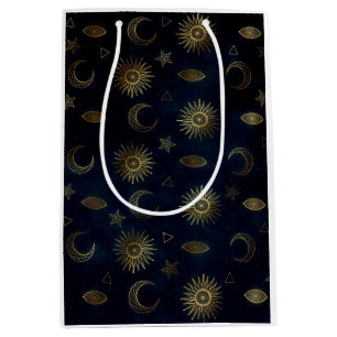 Celestial Blue Gold Sun Moon Stars Mittlere Geschenktüte