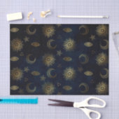 Celestial Blue Gold Sun Moon Stars Seidenpapier (Handwerk)