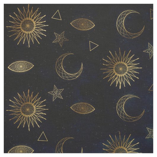 Celestial Blue Gold Sun Moon Stars Stoff (Muster)