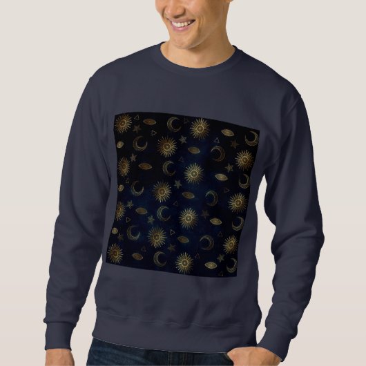 Celestial Blue Gold Sun Moon Stars Sweatshirt (Vorderseite)