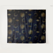 Celestial Blue Gold Sun Moon Stars Wandteppich (Vorderseite (Horizontal))