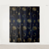 Celestial Blue Gold Sun Moon Stars Wandteppich (Vorderseite)