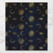 Celestial Blue Gold Sun Moon Stars Weinetikett (Einzelnes Label)