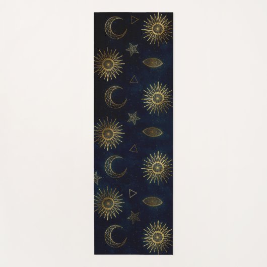 Celestial Blue Gold Sun Moon Stars Yogamatte (Vorderseite)