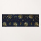 Celestial Blue Gold Sun Moon Stars Yogamatte (Vorderseite (Horizontal))