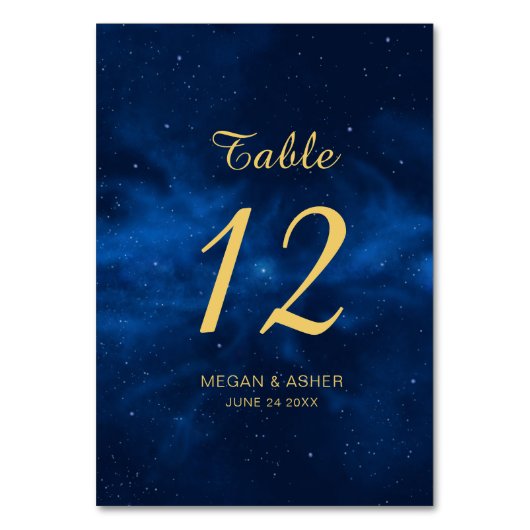 Celestial Blue Gold Universe Wedding Tischnummer (Rückseite)